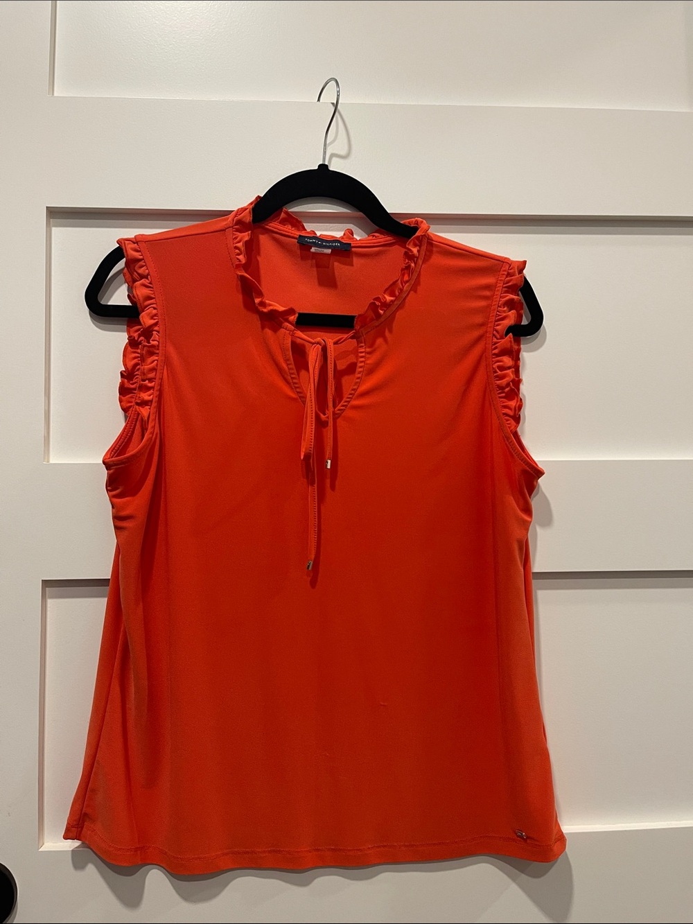 Tommy Hilfiger Sleeveless Ruffle Tie-Front Tank in Bright Orange